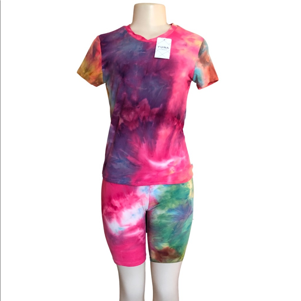Multi-Colored Tie Dye 2 Piece Shorts Set